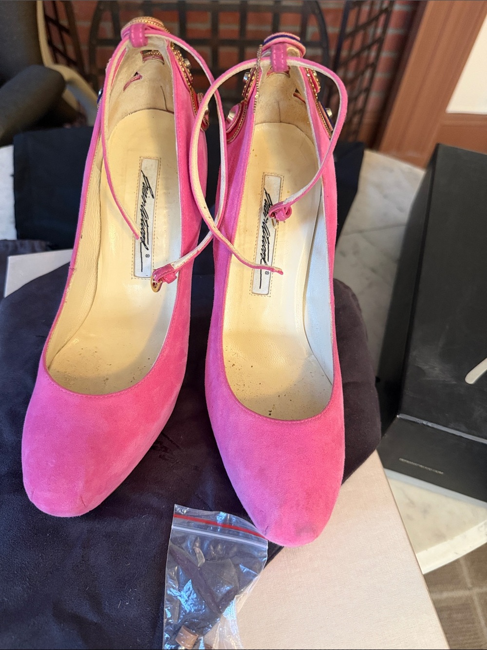 Brian Atwood Hot Pink Suede Ankle-Strap Pumps